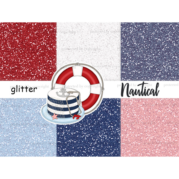 Nautical sparkle digital glitters for crafting, stickers and planner. Bright blue, red, white, cyan and pink glitter textures for crafting. Metallic scrapbook e