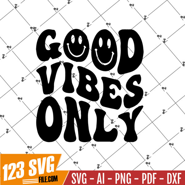 Good Vibes Only SVG, Retro Wavy Text SVG, Happy Face, Hippie