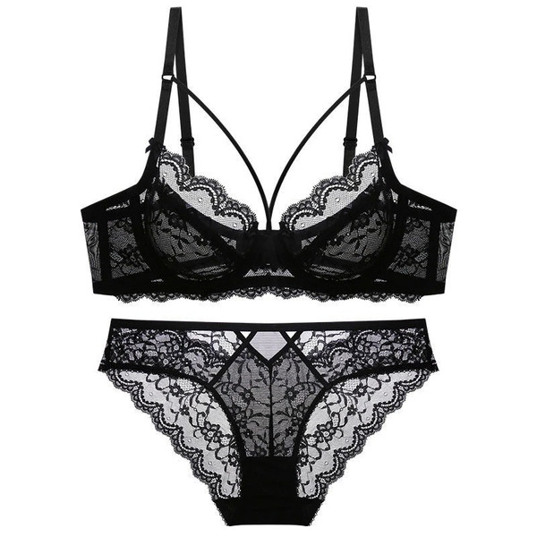 Black Lace Bra Panty Set, Black Bra Underwear Set