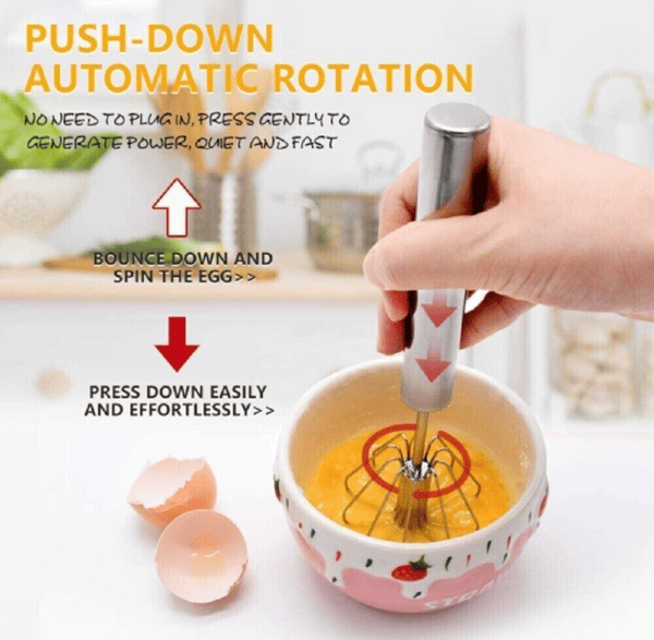 Semi-automatic Whisk, Stainless Steel Egg Beater, Hand Push Rotary