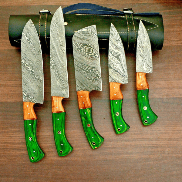 Custom Handmade Damascus Steel Chef Knives 5 Pc Set, BBQ Kni - Inspire  Uplift