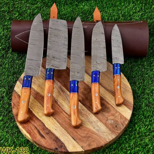 Hand Forged Damascus Chef's Knife Set of 5 BBQ Knife Kitchen Knife Gift for  Her Camping Knife Gift for Him Groomsmen Gift Christmas Gift 