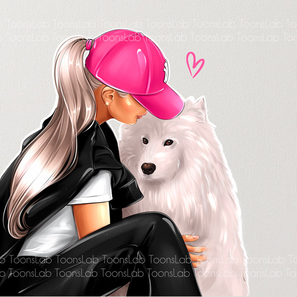 Girl with dog illustration Printable Art Clipart Illustration