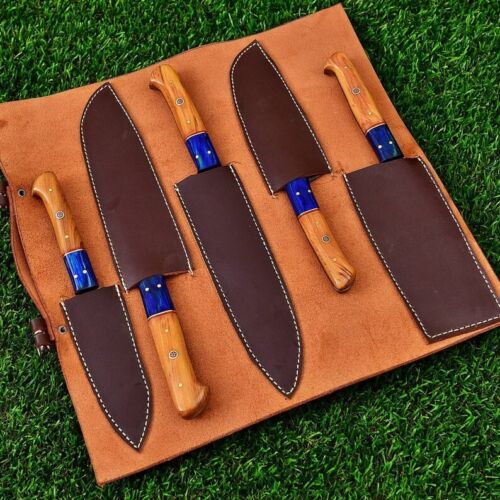 Hand Forged Butcher Knife Set With Leather Sheath