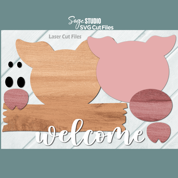 Pig Welcome Sign SVG Laser Cut Files Pig SVG Farmhouse SVG Glowforge Files 3 SS.png