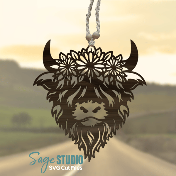 Highland Cow Car Charm SVG Laser Cut Files Daisy Cow SVG Glowforge Files 3 SS.png