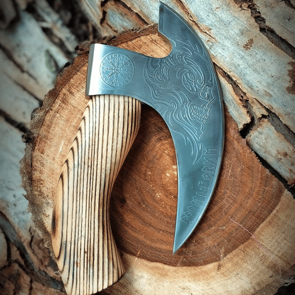 Vikings Hatchet,viking Axe, Carbon Hatchet, Handmade Carbon Steel Pizza Cutter Viking Hatchet Tomahawk Hunting Axe.jpg