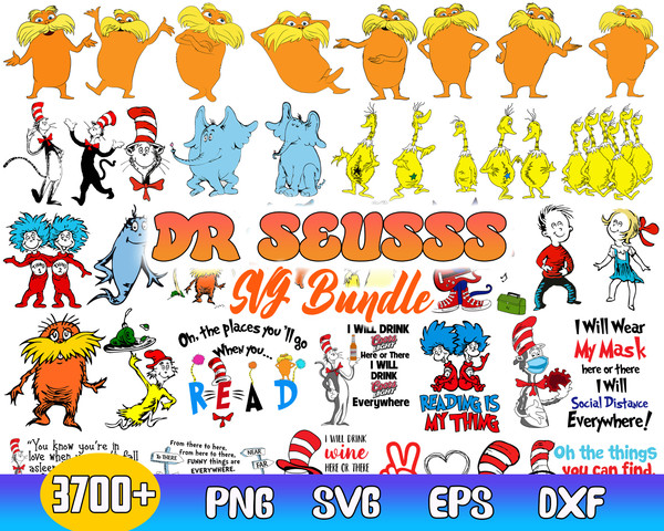 Dr. Seuss Bundle Svg, Cat In The Hat Svg, Green Eggs And Ham Svg, Lorax Svg, Thing 1 and 2 Svg.jpg
