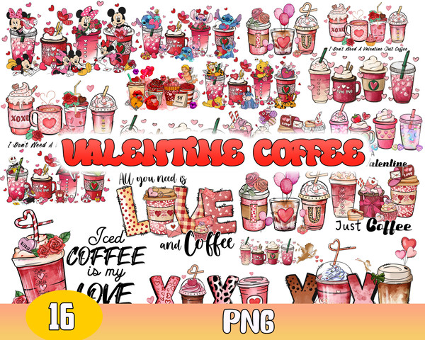 Valentine Coffee Bundle Png, Coffee Drink Valentine's Day Png, Disney Valentine Coffee Png.jpg