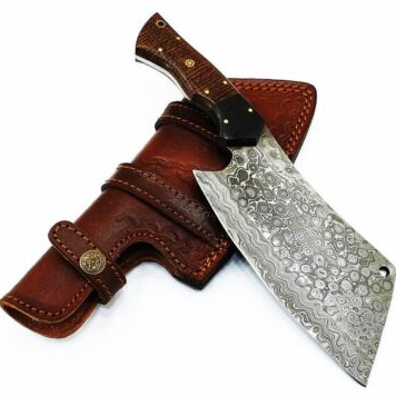 Damascus Meat Cleaver Knife 11 with Leather Sheath