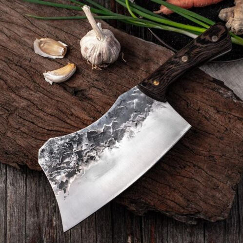 Handmade Carbon Steel Butcher Cleaver Steak Knife Chinese Chef Meat Chopper, HandForged Knife, Hunting Knife, 4.jpg