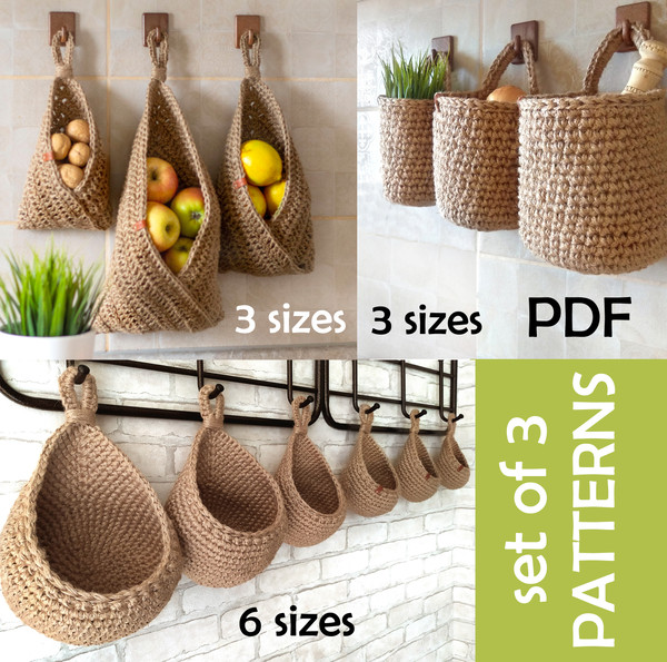 Kitchen Decor and Supplies Jute Hanging Fruit and Vegetable Baskets Rope  Hook Woven Bag Hanging Basket Rope Fruit Basket Pocket Kitchen Storage Bag