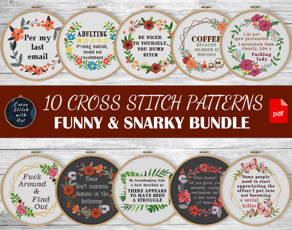 10 Funny cross stitch patterns PDF. Snarky quote. Rude cross - Inspire  Uplift