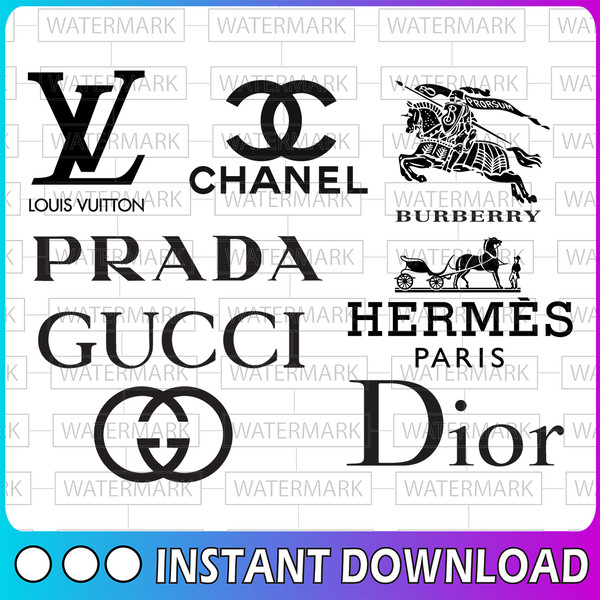 Gucci Dior HermesParis Louis Vuitton Logo Bundle Svg