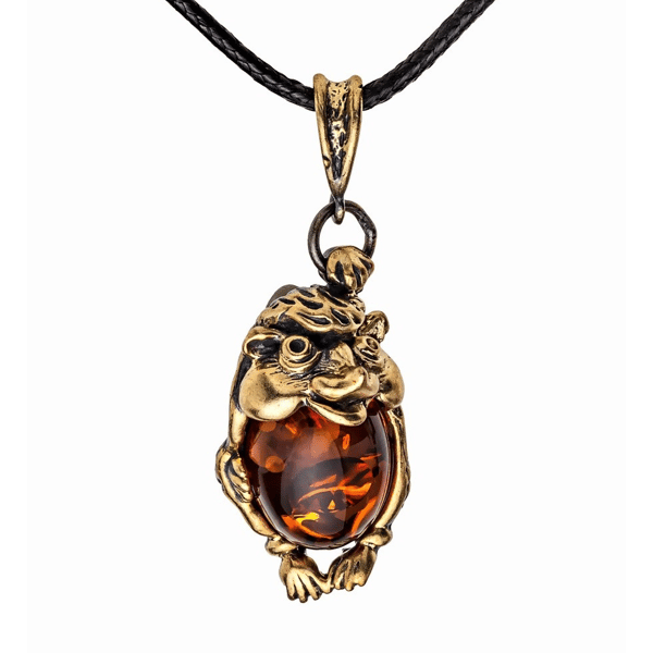 Amber Cute Hedgehog Necklace Animal jewelry pendant gold brass Amber jewelry adult women men children forest animals necklace faux leather cord.jpg