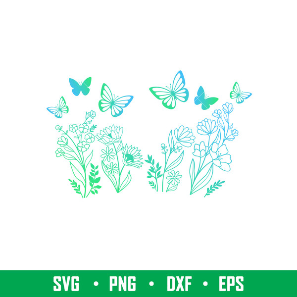 Butterfly Floral Full Wrap, Flowers And Butterflies Full Wrap Svg, Starbucks Svg, Coffee Ring Svg, Cold Cup Svg, png,eps,dxf file.jpeg