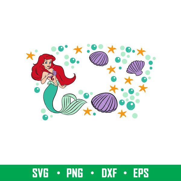 Cute Mermaid Full Wrap, Cute Little Mermaid Full Wrap Svg, Starbucks Svg, Coffee Ring Svg, Cold Cup Svg,png, dxf, eps file.jpeg