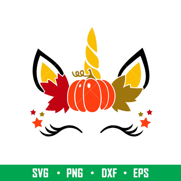 Pumpkin Unicorn, Pumpkin Unicorn Svg, Halloween Unicorn Svg, Magical Unicorn Svg, Unicorn Face Svg, png,dxf,eps file.jpeg