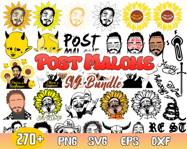 Post Malone Bundle Svg, Post Malone Svg, Sunflower Svg, Post Malone Vector Svg .jpg