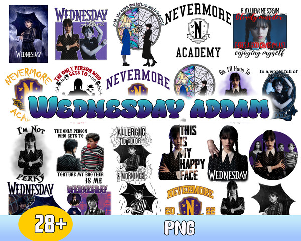 Wednesday Addams Bundle Png, Addams Family Png, Nevermore Academy Logo Png, Cut File.jpg