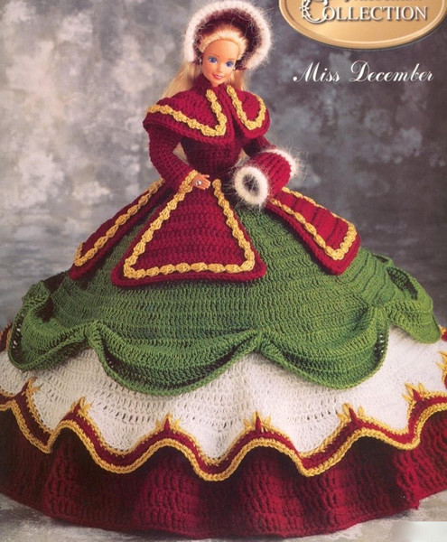 Fashion doll Barbie gown crochet vintage pattern-Miss December.jpg