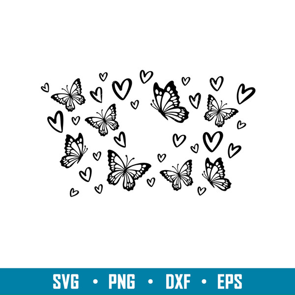 Butterfly Heart Full Wrap, Butterfly Heart Full Wrap Svg, Starbucks Svg, Coffee Ring Svg, Cold Cup Svg,png, eps, dxf file.jpg