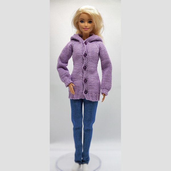 Lilac Hooded Cardigan for Barbie Doll.