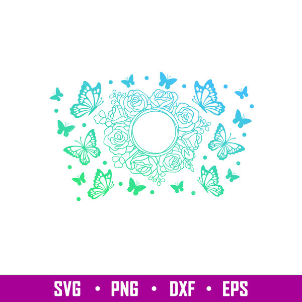 Butterflies Floral Full Wrap, Butterflies Floral Full Wrap Svg, Starbucks Svg, Coffee Ring Svg, Cold Cup Svg, png,eps, dxf file.jpg