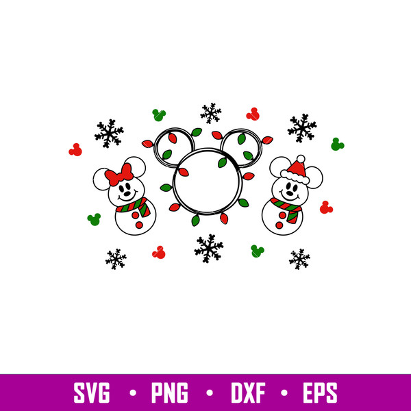 Cute Christmas Snowman Full Wrap, Cute Christmas Mickey _ Minnie Snowman Full Wrap Svg, Starbucks Svg, Coffee Ring Svg, Cold Cup Svg, png, dxf, eps file.jpg