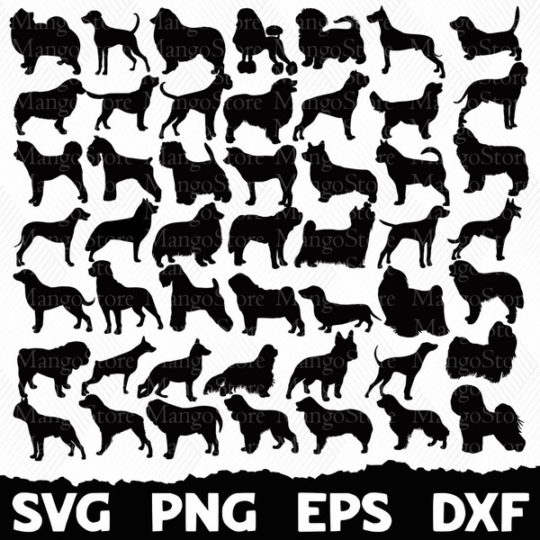 Black & White Breed Dog Silhouette Pack Vector Download