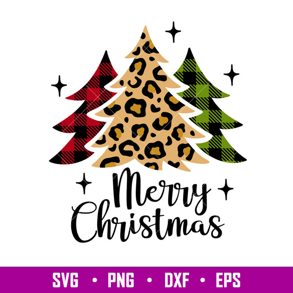 Leopard Christmas Trees, Leopard Christmas Trees Svg, Merry Christmas Svg, Buffalo Plaid Svg, png, dxf, eps file.jpg