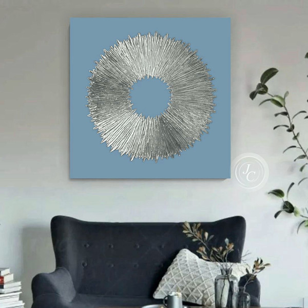 Blue-silver-wall-art-abstract-artwork-original-painting-silver-leaf-wall-art-living-room-wall-decor