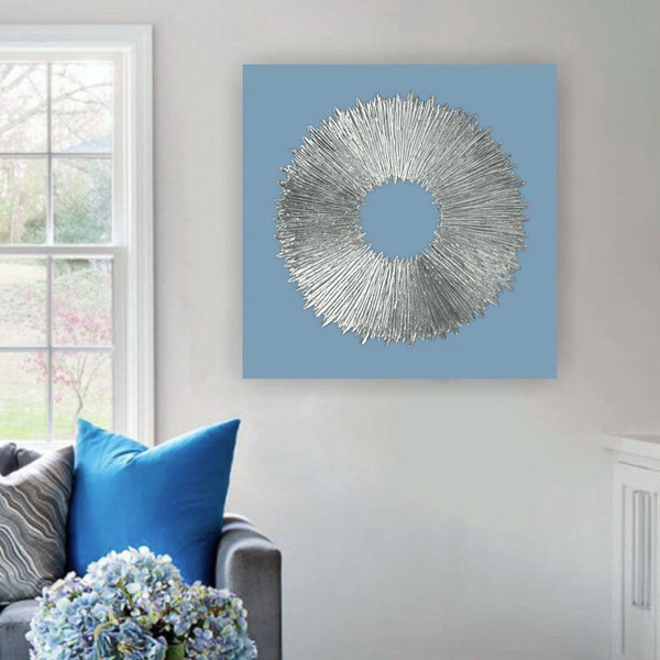 Modern-blue-and-silver-abstract-painting-original-textured-art-blue-dining-room-decor