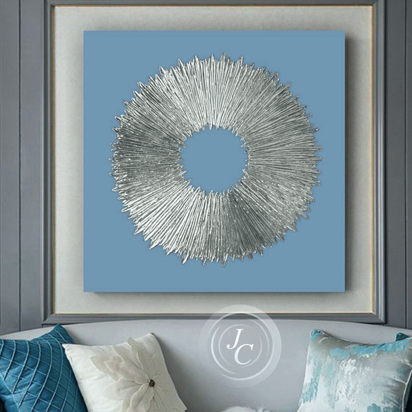 Silver-and-blue-abstract-art-textured-original-painting-living-room-wall-art-blue-home-decor