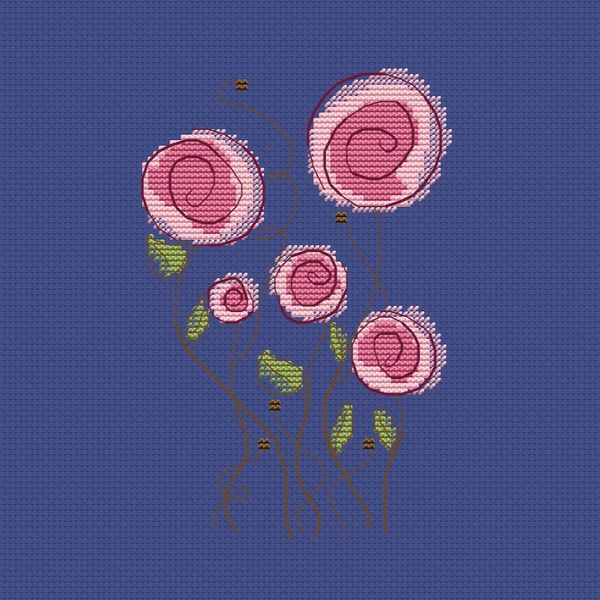 Pink Flowers - Cross Stitch Pattern Poppy Counted Cross Stit - Inspire 