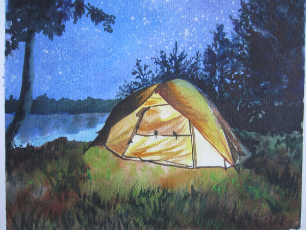 Premium Photo  A painting of a tent in the woods