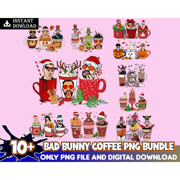 10 Bad Bunny PNG, Bad Bunny coffee cups, Halloween Coffee, Bad Bunny Halloween, Halloween Bunny PNG, Digital sublimation PNG Instant Download.jpg