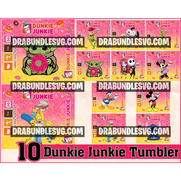 10 Dunkie Junkie 20oz Skinny Straight&Tapered Designs,Sublimation tumbler design,Tumbler design,Dunkie Junkie PNG.jpg