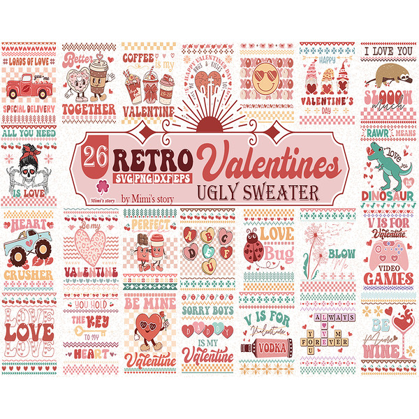 26 Retro Valentine's SVG Bundle, Valentine Png, Valentine's Day PNG, XOXO Png, Groovy Valentines Png, Valentine's day Png, High quality, Instant download.jpg