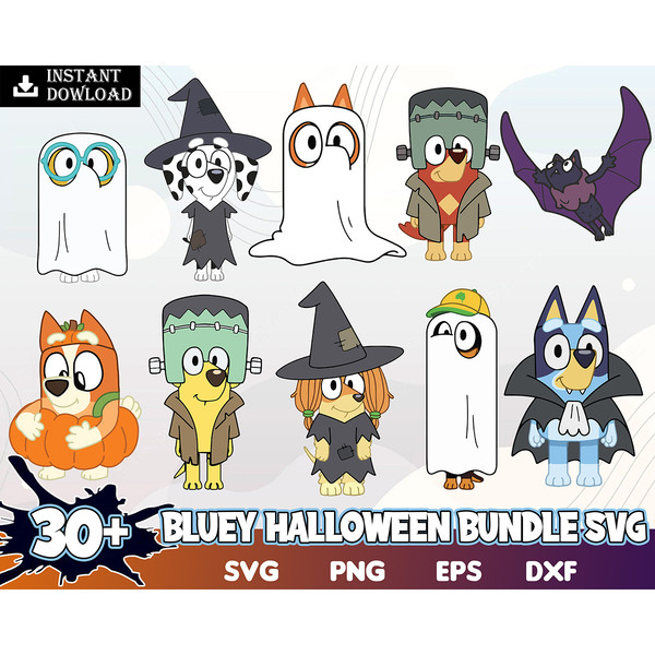 30 Bluey Halloween svg, Bluey vector, Bluey alphabeth, bluey Halloween cutfile, bluey clipart, bluey Halloween bundle Instant Download.jpg