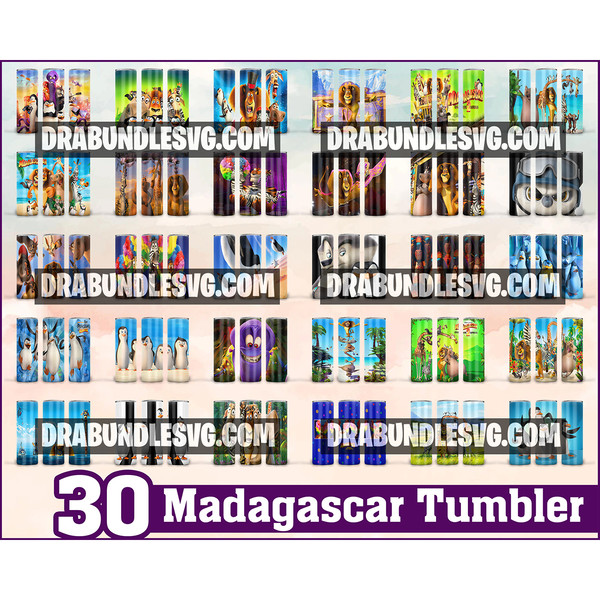 30 Madagascar tumbler tumbler ,Tumblers Designs 20oz Skinny Straight & Tapered Bundle, Bundle Design Template for Sublimation, Full Tumbler Wrap, PNG Digital.jp