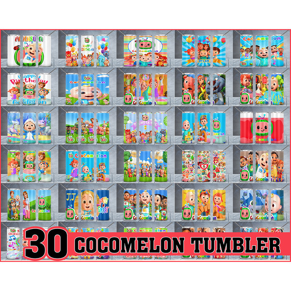 30 Tumbler Cocomelon Png Bundle, Cocomelon Clipart, Cocomelon Party Supplies PNG, Cocomelon Bundle, Cocomelon birthday Png.jpg
