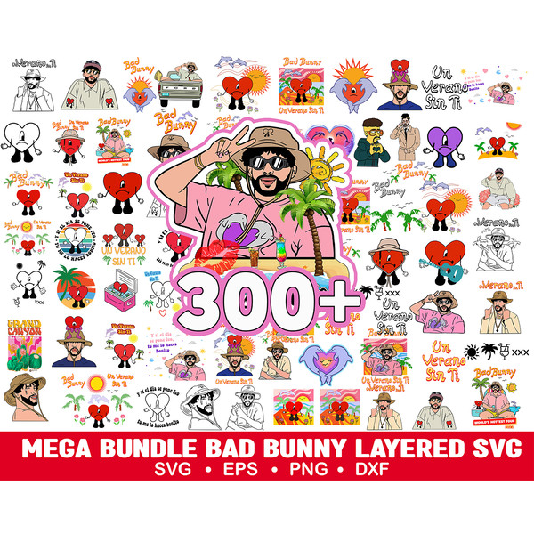 300 Bad Bunny SVG, Yo Perreo Sola, Instant Download, PNG, Cut File, Cricut, Silhouette, Bundle, EPS, Dxf, Pdf, El Conejo Malo.jpg