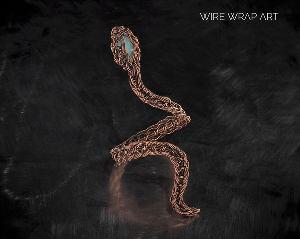 aquamarine snake cuff bracelet for woman copper wire wrapped bangle unique wire work jewelry gift for her wire wrap art jewellery (1).jpeg