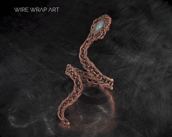 aquamarine snake cuff bracelet for woman copper wire wrapped bangle unique wire work jewelry gift for her wire wrap art jewellery (3).jpeg