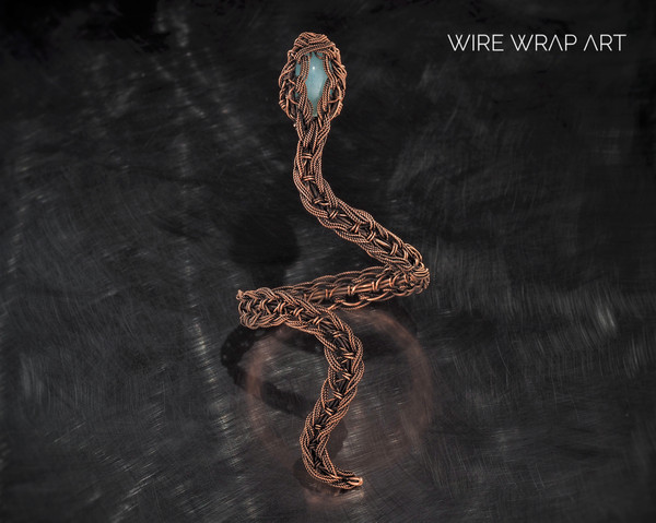 aquamarine snake cuff bracelet for woman copper wire wrapped bangle unique wire work jewelry gift for her wire wrap art jewellery (5).jpeg