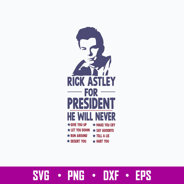 Rick Astley For President He Will Never Svg, Png Dxf Eps File.jpg