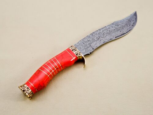 Handmade Damascus Steel 13.00 Inches Bowie Knife - turquoise stone & Bone  Handle
