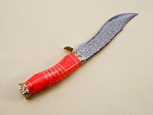 Handmade Damascus Steel Hunting Bowie Knife with Custom Turq
