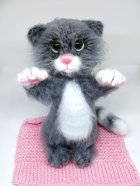 Stuffed animal realistic cat plush gray cat longhaired, soft fluffy kitten  like real, plush fluffy cat with movable paws, toy pet for girl